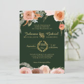 赤面桃フローラ水彩葉樹林緑 招待状 (スタンド正面)