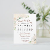赤面桃フローラ結婚式の日付カレンダーを保存 案内ポストカード (スタンド正面)