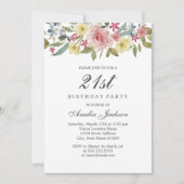 赤面植物水彩21歳の誕生日パーティー 招待状 (正面)