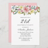 赤面植物水彩21歳の誕生日パーティー 招待状 (正面/裏面)