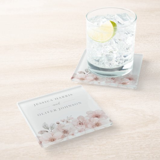 赤面水彩の花の美結婚しい ガラスコースター (アングル)