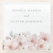 赤面水彩の花の美結婚しい ガラスコースター (正面)