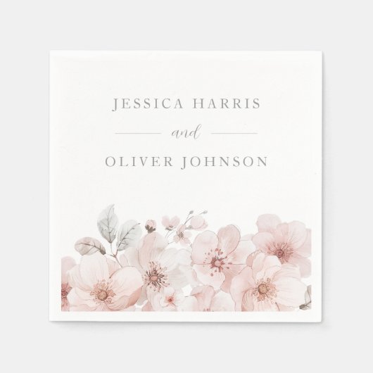 赤面水彩の花の美結婚しい スタンダードカクテルナプキン (正面)