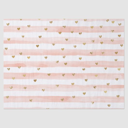 赤面水彩ストライプ金ゴールドグリッターハート 薄葉紙 (正面)