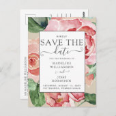 赤面水彩フローラセーブ・ザ・デート案内 ポストカード (正面/裏面)