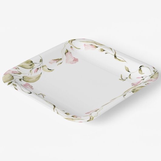 赤面水彩フローラブライダルシャワー ペーパープレート (傾斜あり)