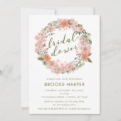 赤面水彩フローラリースブライダルシャワー 招待状 (正面)