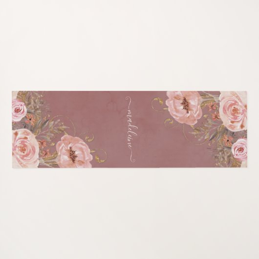 赤面水彩フローラ名の個人用設定スクリプト ヨガマット (裏面(横))