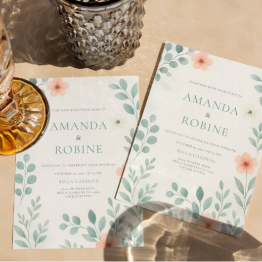 赤面水彩フローラ結婚ズ 招待状