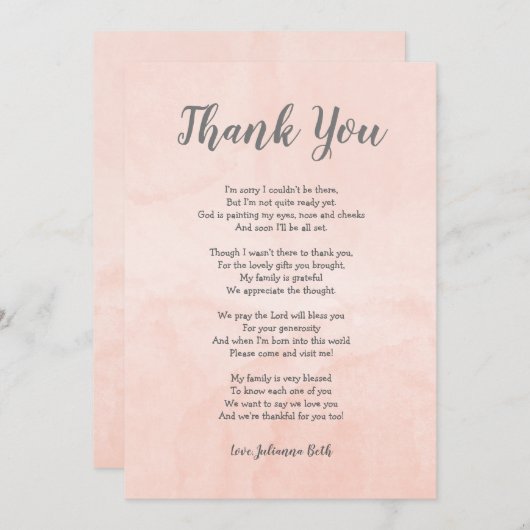 赤面水彩ベビーシャワーありがとうございました サンキューカード (正面/裏面)