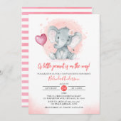 赤面水彩可愛い女の子の象の赤ちゃんシャワー 招待状 (正面/裏面)