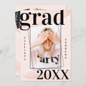 赤面水彩筆跡の写真卒業 招待状 (正面/裏面)