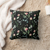 赤面水彩花シックなパターンブラック クッション (ブランケット)