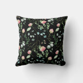 赤面水彩花シックなパターンブラック クッション (裏面)