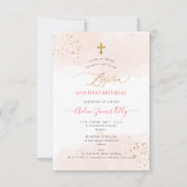 赤面水彩金ゴールドバプテスマ+1歳の誕生日 招待状 (正面)