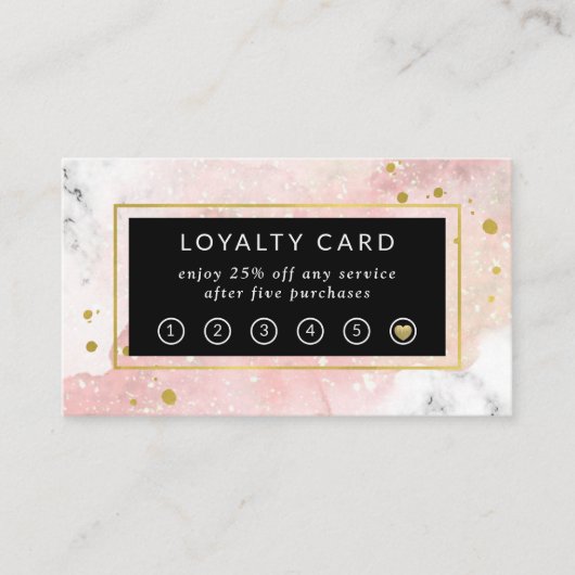 赤面水彩|白大理石とフェイク金ゴールド ロイヤリティカード (正面)
