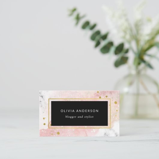 赤面水彩|白大理石とフェイク金ゴールド 名刺 (スタンド正面)