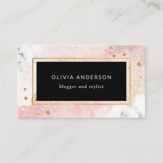 赤面水彩|白大理石とフェイク金ゴールド 名刺 (正面)