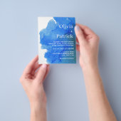 赤面水色エレガントモダン結婚式招待状 チラシ (手)