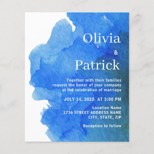 赤面水色エレガントモダン結婚式招待状 チラシ (正面)