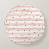 赤面水色ストライプ金ゴールドグリッターハート ラウンドクッション (正面)