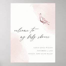 赤面水色バタフライベビーシャワーウェルカム ポスター