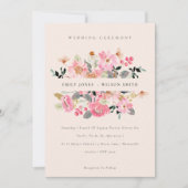 赤面活気のあるピンクの水の色のフローラ結婚式の招待 サンキューカード (正面)