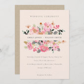 赤面活気のあるピンクの水の色のフローラ結婚式の招待 サンキューカード (正面/裏面)