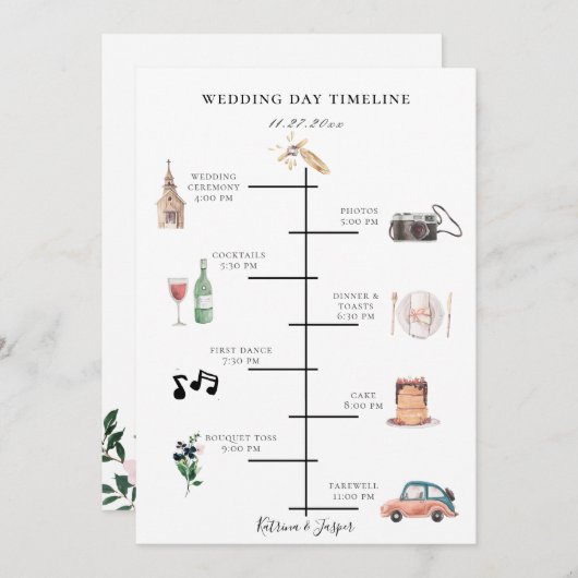 赤面海軍フローラ図解入りの、写真付きののタイムラ結婚イン プログラム (正面/裏面)