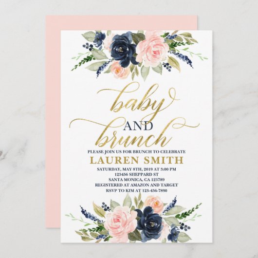 赤面海軍ベビーシャワーの招待、ベビー 招待状 (正面/裏面)