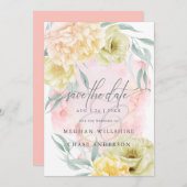 赤面淡い色のサンゴアイボリー牡丹の花 招待状 (正面/裏面)