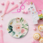 赤面淡い色のピンクウォーター色フローラピーチエレガント ペーパープレート (パーティー)