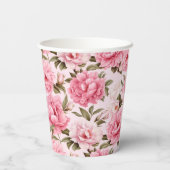 赤面淡い色のピンク開花花 紙コップ (裏面)