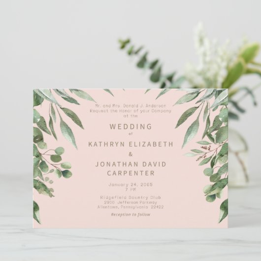 赤面滴下ユーカリモダン結婚ス 招待状 (スタンド正面)