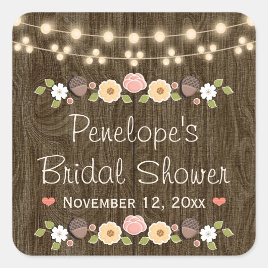 赤面灯列素朴秋ブライダルシャワー スクエアシール (正面)