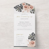 赤面灰色フローラリースモンストレラ結婚リーフAL オールインワン招待状 (内側)
