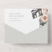 赤面灰色フローラリースモンストレラ結婚リーフAL オールインワン招待状 (裏面)