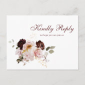 赤面牡丹とブルゴーニュの食事オプションRSVPポストカード インビテーションポストカード (正面)