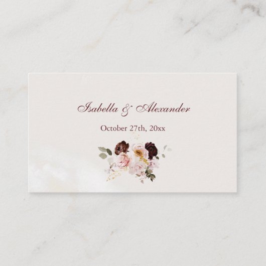 赤面牡丹と金ゴールドバーガンディーウェディングRSVP QRコード エンクロージャーカード (裏面)