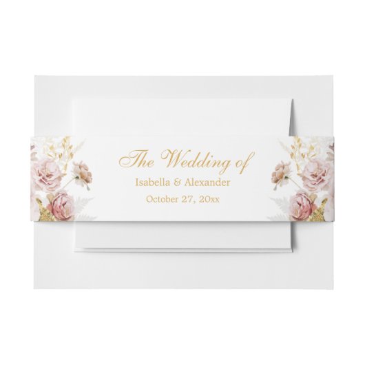 赤面牡丹と金ゴールドフローラ結婚の 招待状ベリーバンド (正面例)