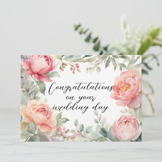 赤面牡丹の水彩植物体結婚枠 カード (スタンド正面)