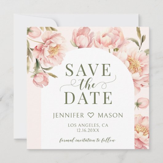 赤面牡丹フローラアーチ日付の招待を保存 招待状 (正面)