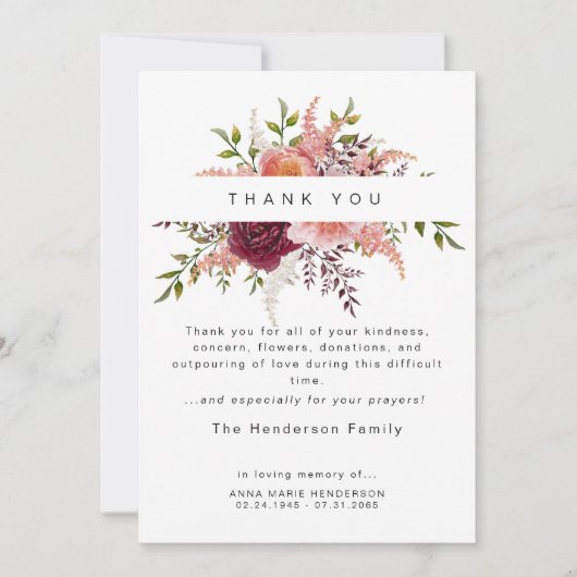赤面牡丹フローラ死別葬礼ありがとう サンキューカード (正面)