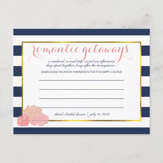 赤面牡丹ブライダルシャワーバケーションアイディアカード アドバイスカード (正面)