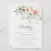 赤面牡丹ユーカリプトゥスブロージエージ誕生日 招待状 (正面)