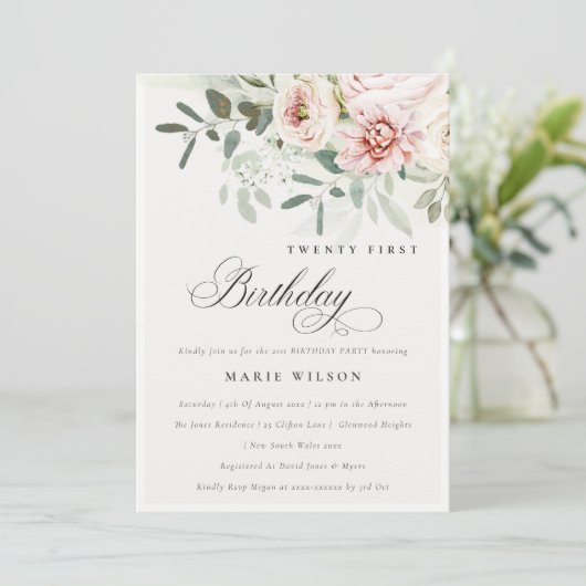 赤面牡丹ユーカリプトゥスブロージエージ誕生日 招待状 (スタンド正面)