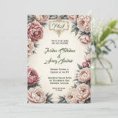 赤面牡丹ヴィンテージフローラ結婚式招待状 招待状 (スタンド正面)