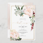 赤面牡丹水彩花洗礼 招待状 (正面/裏面)