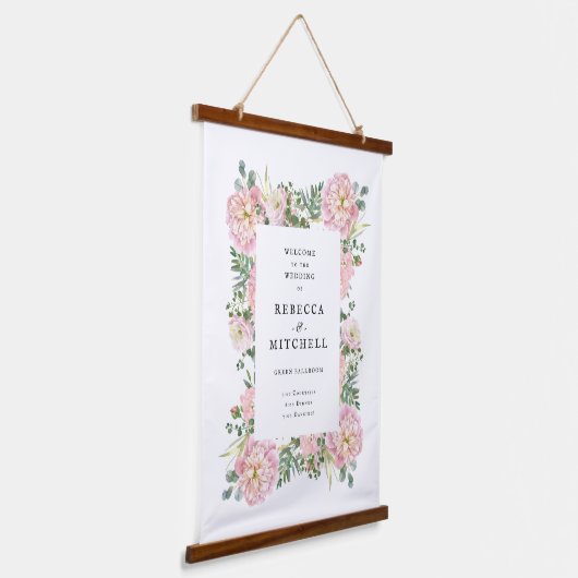 赤面牡丹紫陽花ユーカリ結婚プスへようこそ 吊り下げ型タペストリー (傾斜あり)