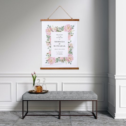 赤面牡丹紫陽花ユーカリ結婚プスへようこそ 吊り下げ型タペストリー